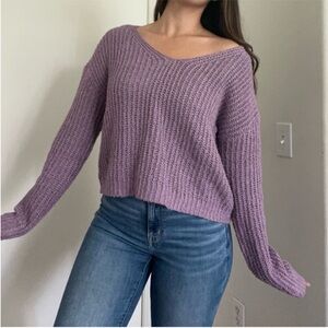 Hooked Up by IOT Lavender V-Neck Knit Sweater